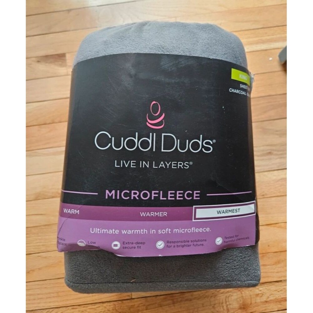 NEW Cuddl Duds Microfleece Charcoal Gray Warmest KING size Extra Deep Sheet Set